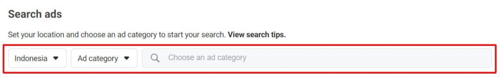 cara menggunakan facebook ads library kolom pencarian