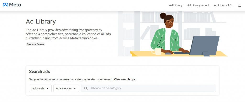 cara menggunakan facebook ads library tampilan awal