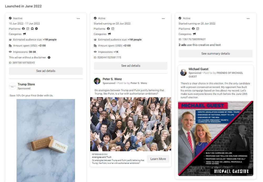 jenis iklan di facebook ads library adalah