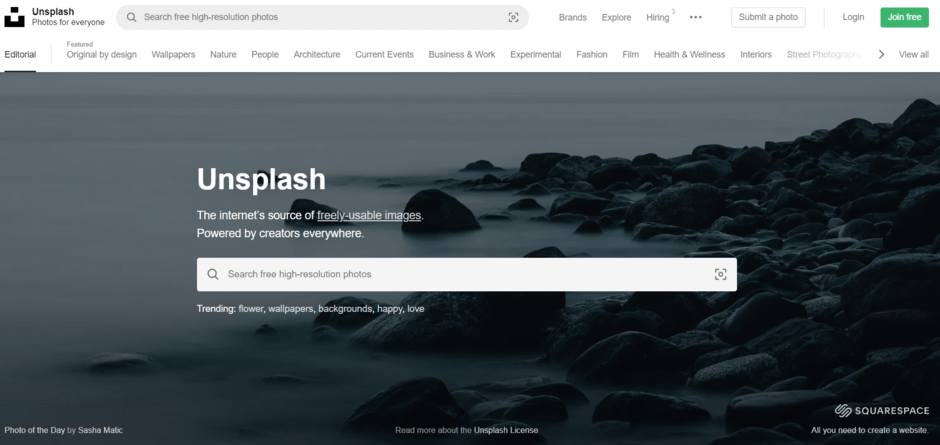 Unsplash termasuk situs gambar gratis