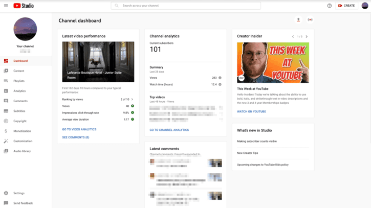 Dasbor Desktop YouTube